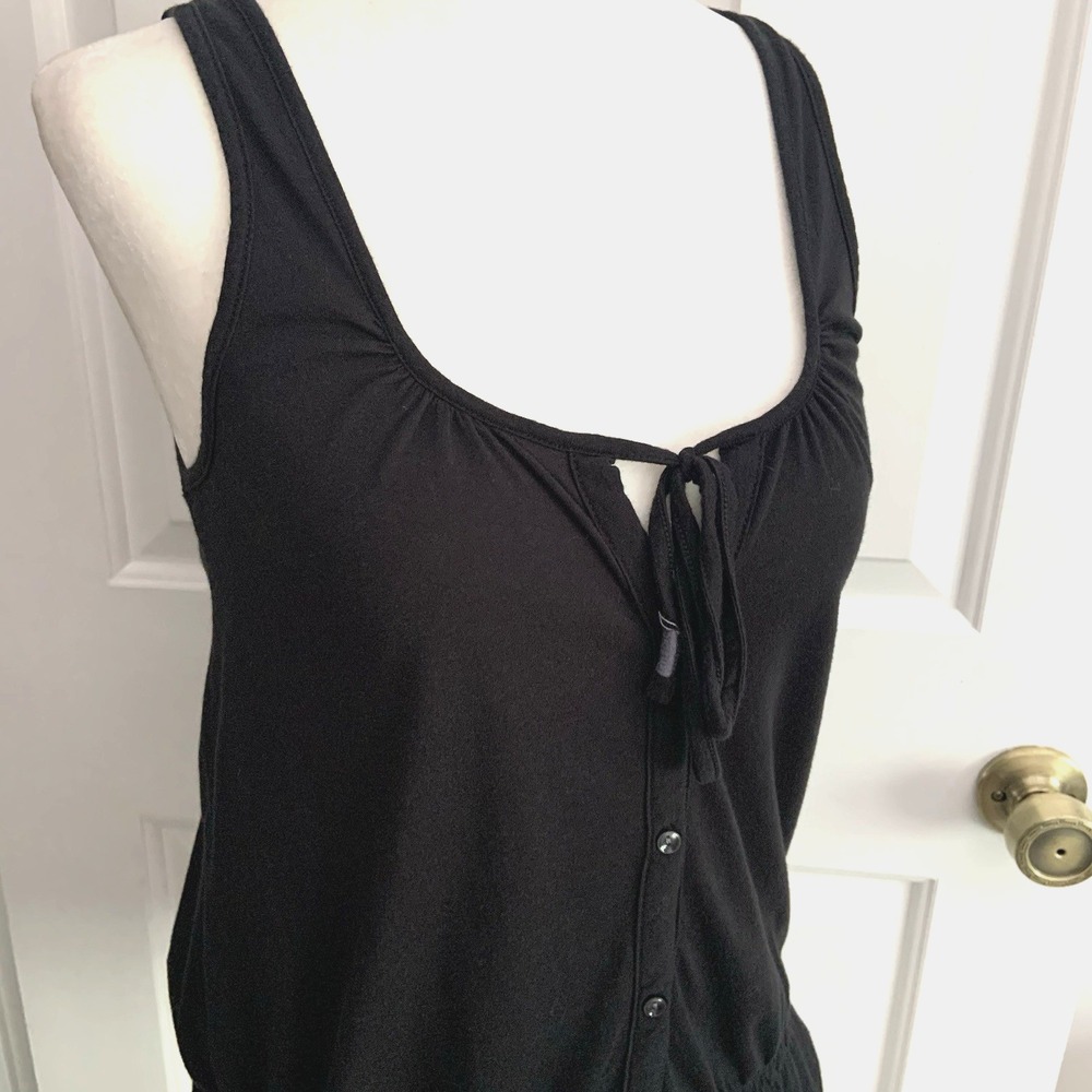 American Eagle Black Button Front Tank top Tie Neck with Peplum sz XS